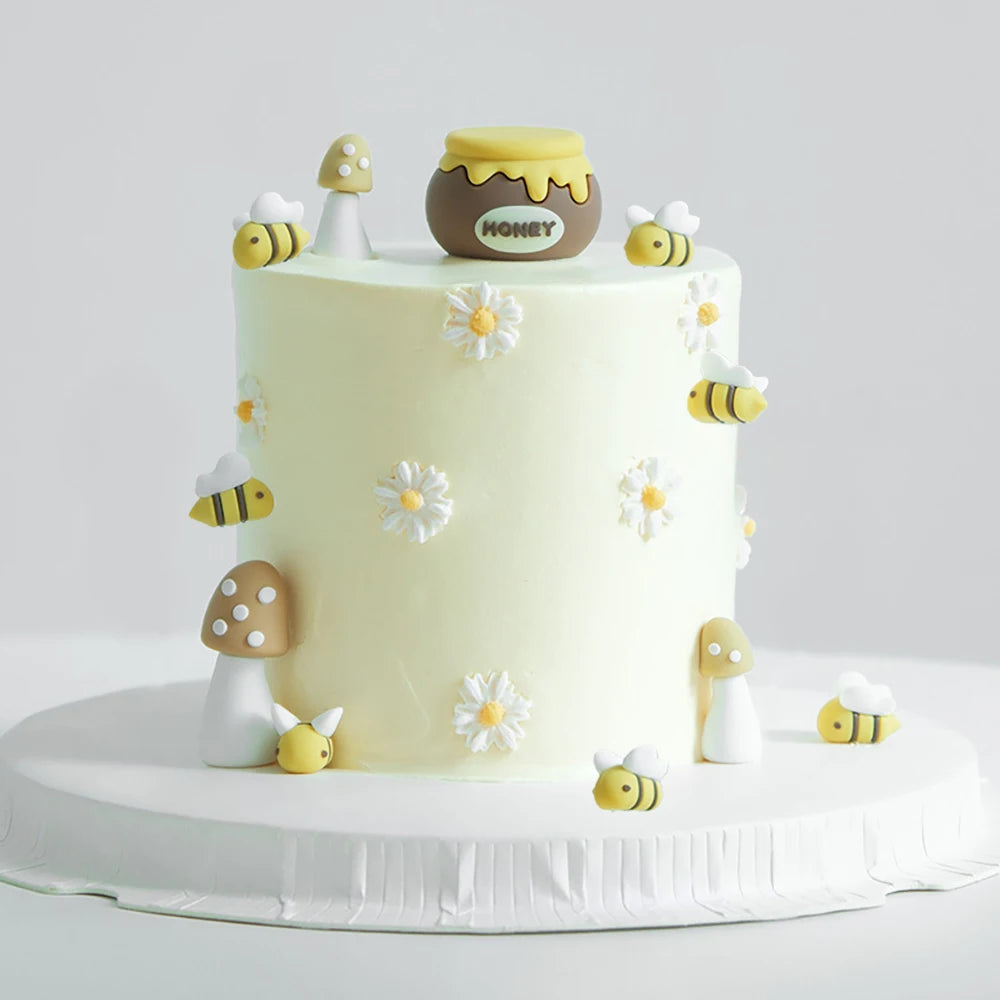 décoration gâteau abeilles pot miel fleurs thème anniversaire enfant sucré pâtisserie desserts fournitures festive