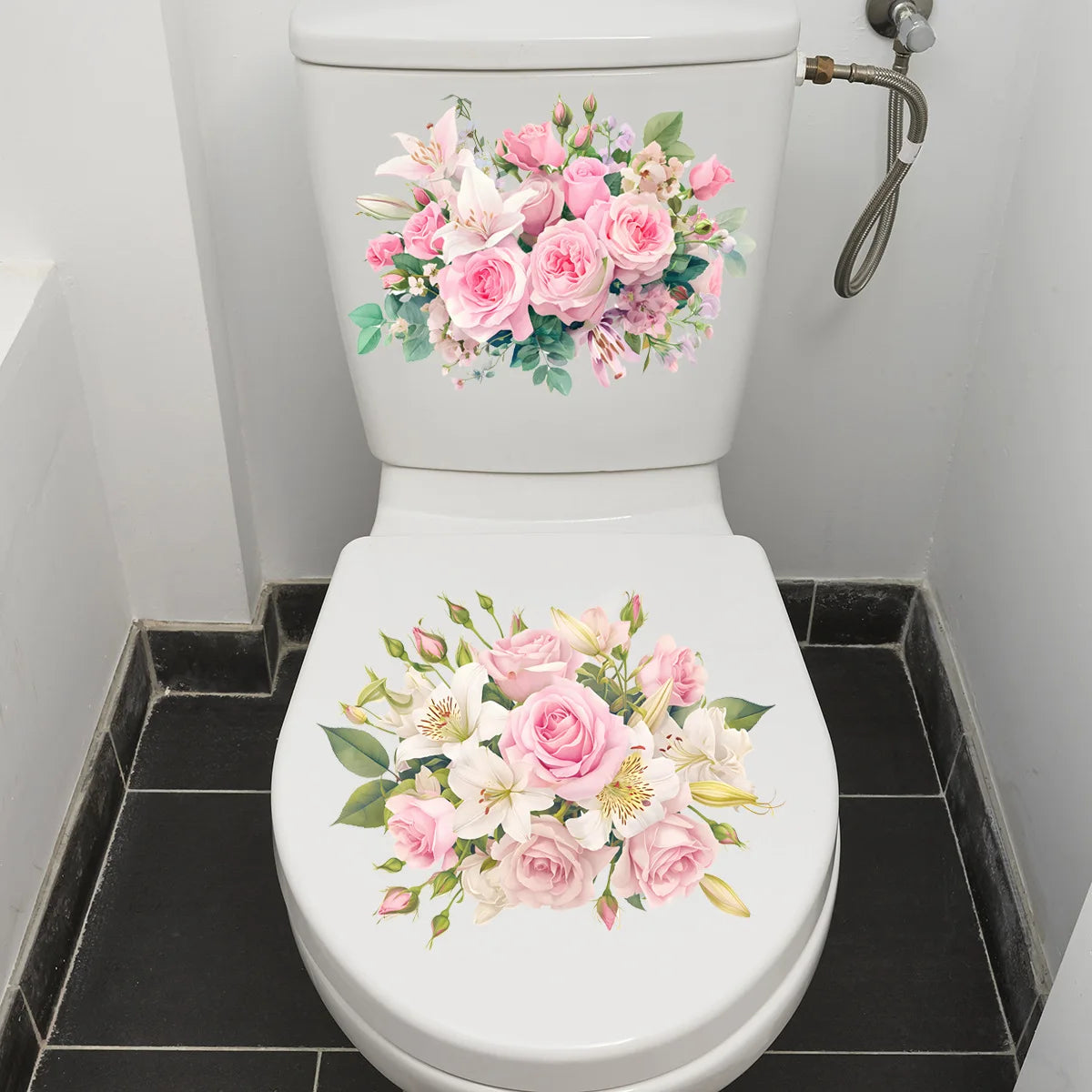 autocollants muraux fleurs colorées bouquet papillons salle bain blanc 30x30cm 2pièces adhésifs