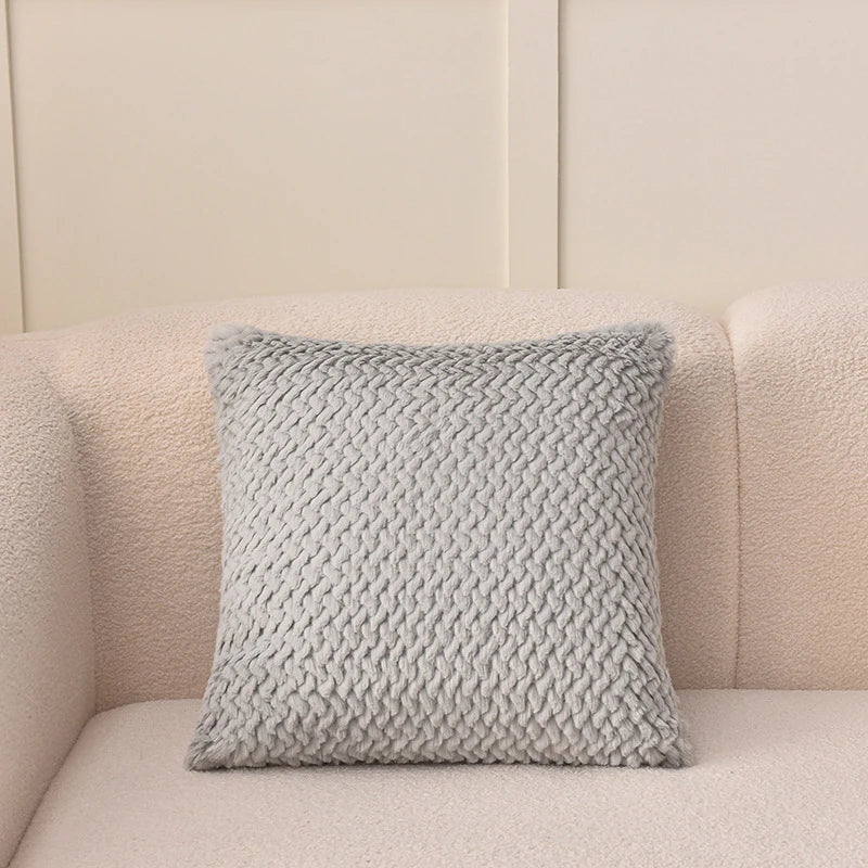 coussin peluche gris moderne 45x45cm simple motif géométrique décoration intérieure farmhouse