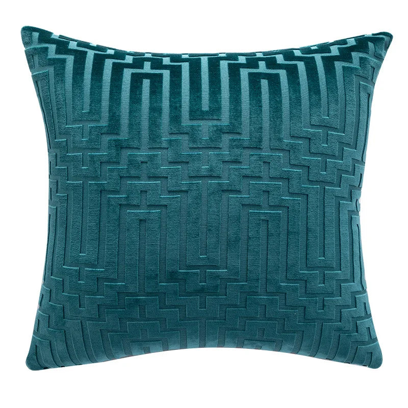 housse coussin géométrique velours moderne turquoise blanc orange violet noir 45x45cm