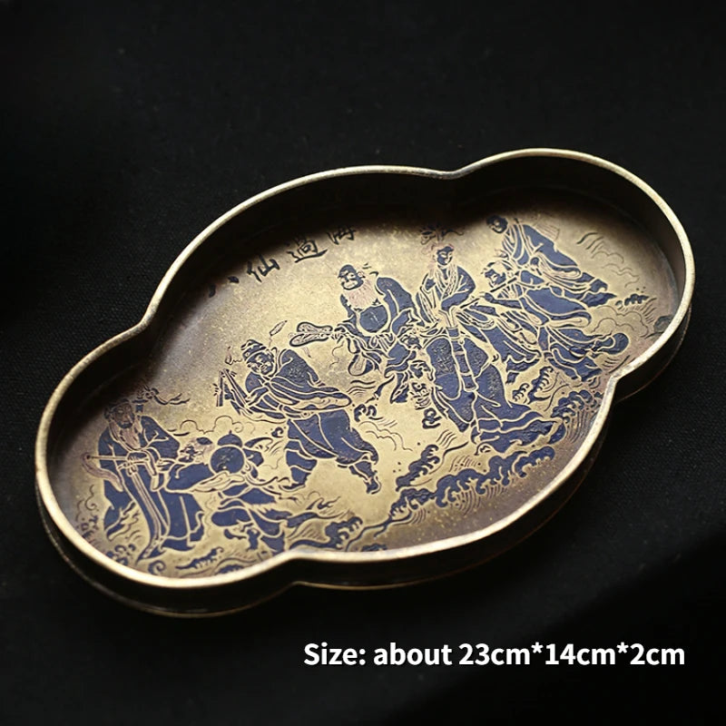 plateau thé ancien cuivre ornements floraux bleu doré storage théière tasses porcelain