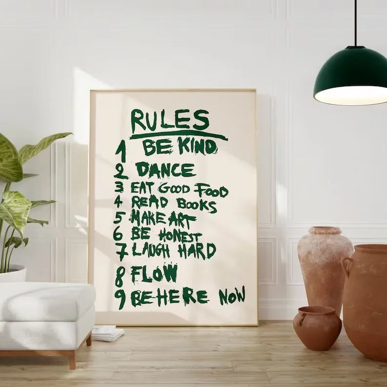 affiche moderne alphabet vert texte manuscrit nature morte sans cadre chambre salon toile beige
