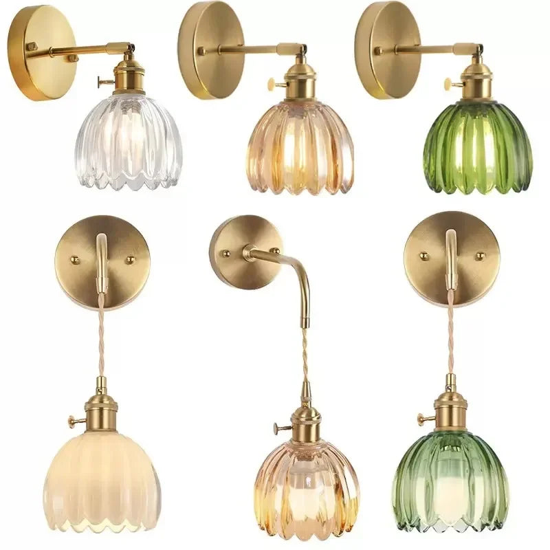 lampe murale moderne verre floral or vert translucide vintage fixée mur led contemporain