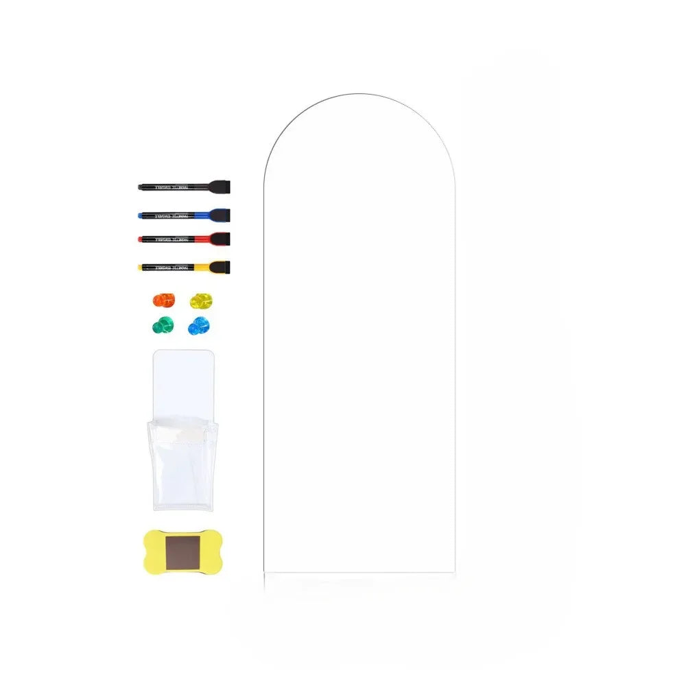 tableau blanc effaçable arche enfants motif scolaire feutres couleurs moderne adhésif gris rose vert