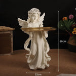 statues anges blanc plateau rangement bougies fleurs séchées décoratives intérieur couronnes roses sculptées