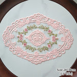 serviettes table vintage broderie florale dentelle rose blanc vert