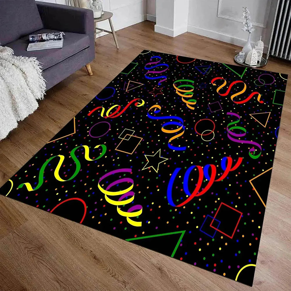 tapis noir multicolore motifs géométriques moderne rétro salon décoration 80x120cm polyester feutre
