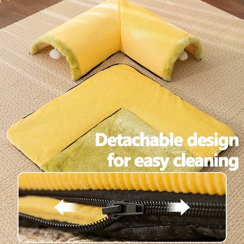 Lit chat jaune vert velours doux moderne coussin zipper