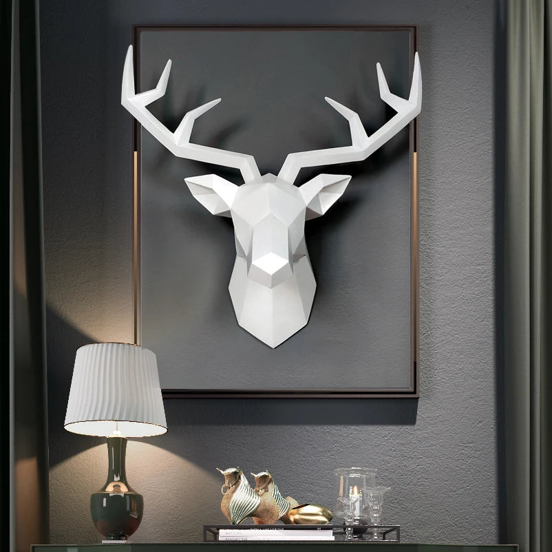 décoration murale moderne tête cerf résine peinte main blanc jaune rose chambre salon