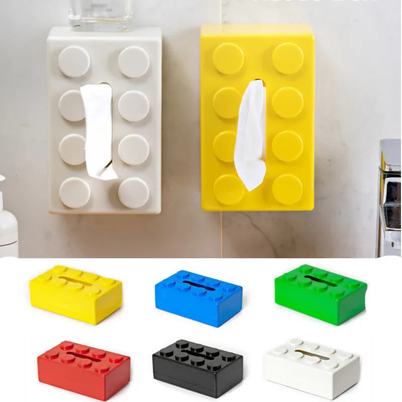 boîte mouchoirs moderne blocs construction lego blanc jaune vert bleu rouge noir fixée mur