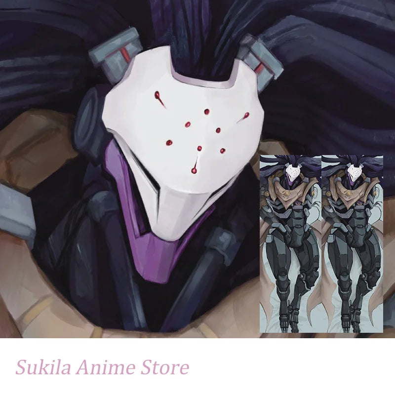 masque anime blanc violet noir points rouges double face polyester coton animé taille 40x120cm