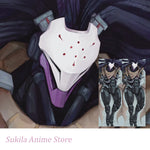masque anime blanc violet noir points rouges double face polyester coton animé taille 40x120cm