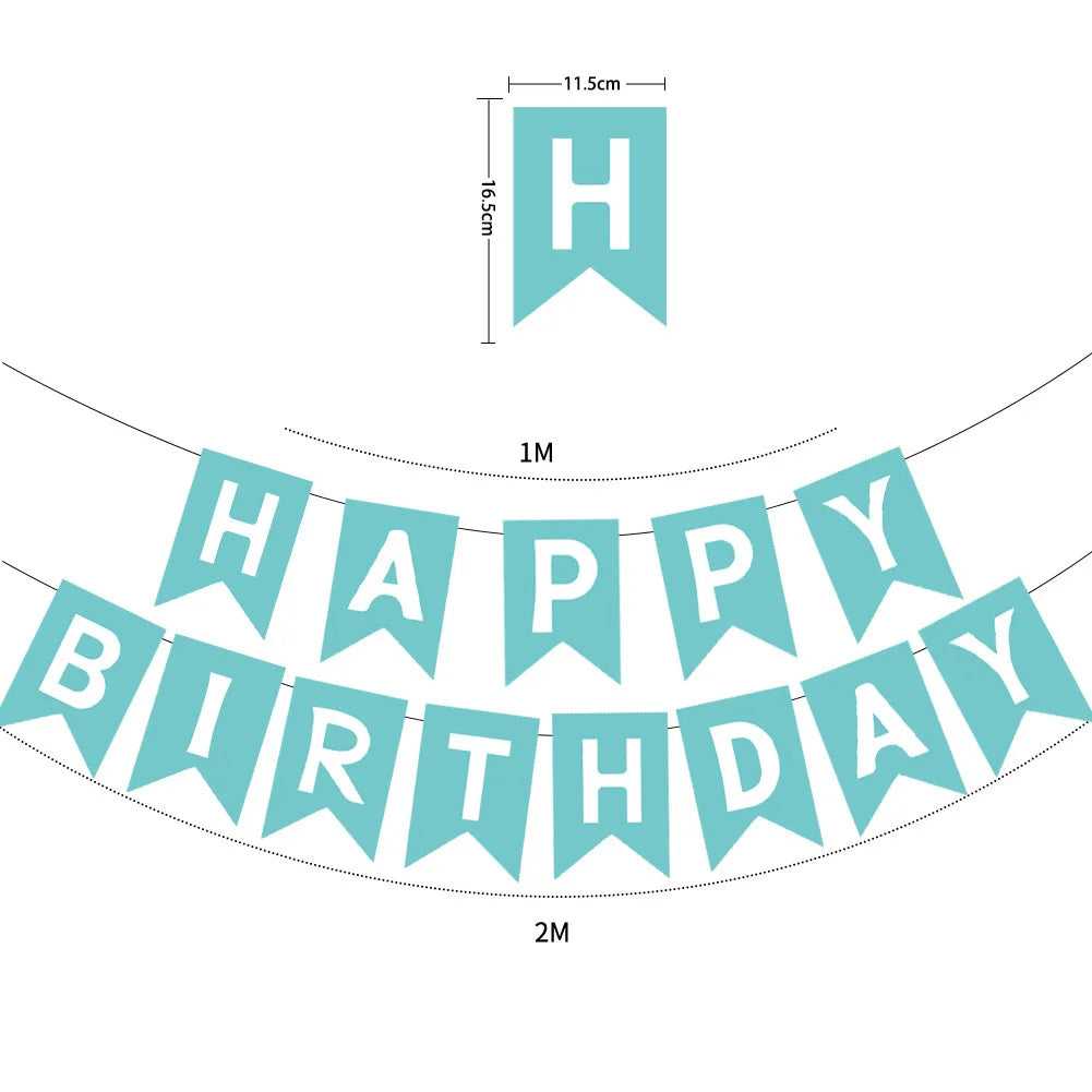 guirlande fanions happy birthday bleu rose noir gris vert turquois festif anniversaire enfant mariage