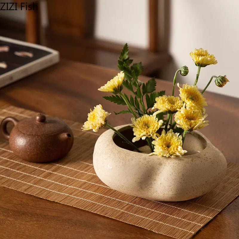 cache pot céramique moderne couvercle fleurs artificielles décoration table minimaliste gris