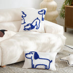 housse coussin brodée chien polyester blanc bleu motif relief moderne décontracté canapé lit decoration