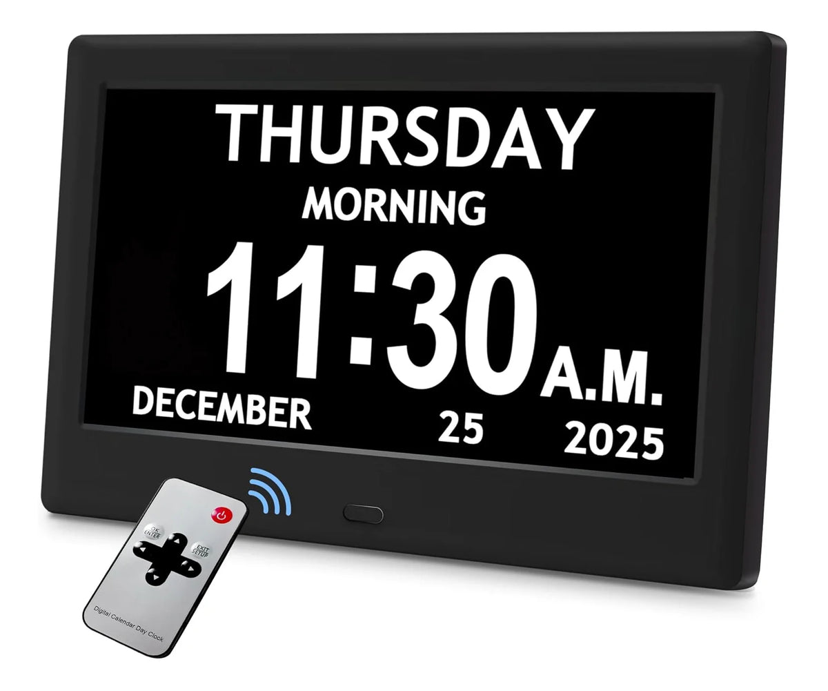 horloge numérique affichage lumineux télécommande moderne noire blanche LED rechargeable affiche heure date semaine