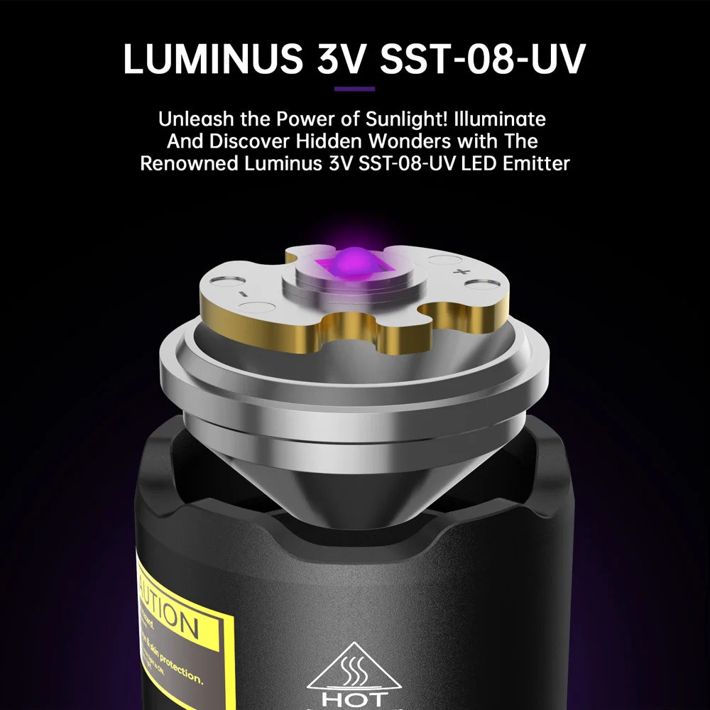 lampe poche uv rechargeable 365nm tactique ipx8 résistante l'eau modes puissance variable