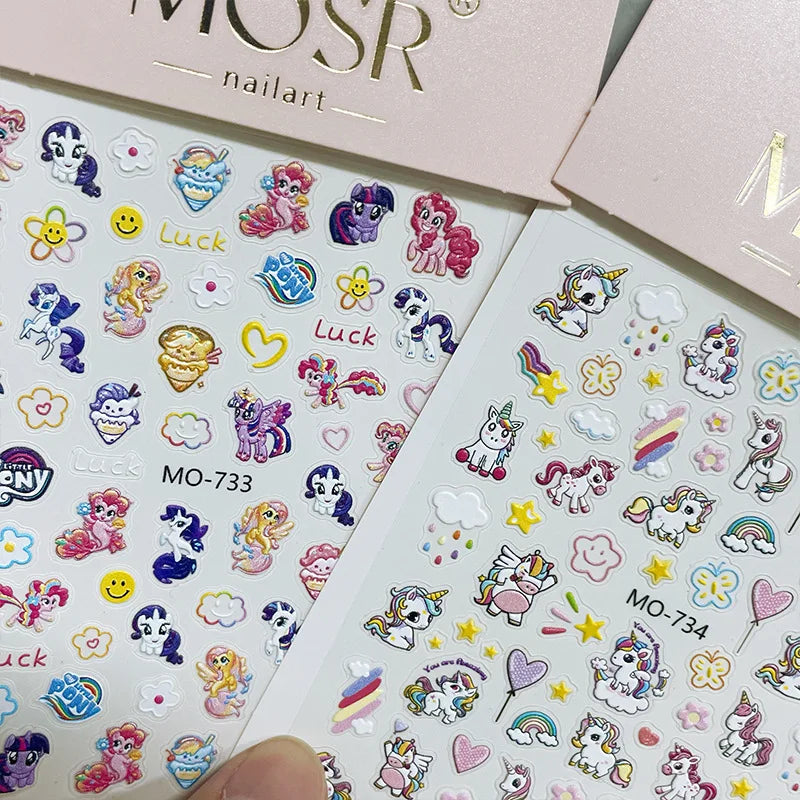 autocollants ongles poneys licornes coeurs étoiles smileys cute my little pony