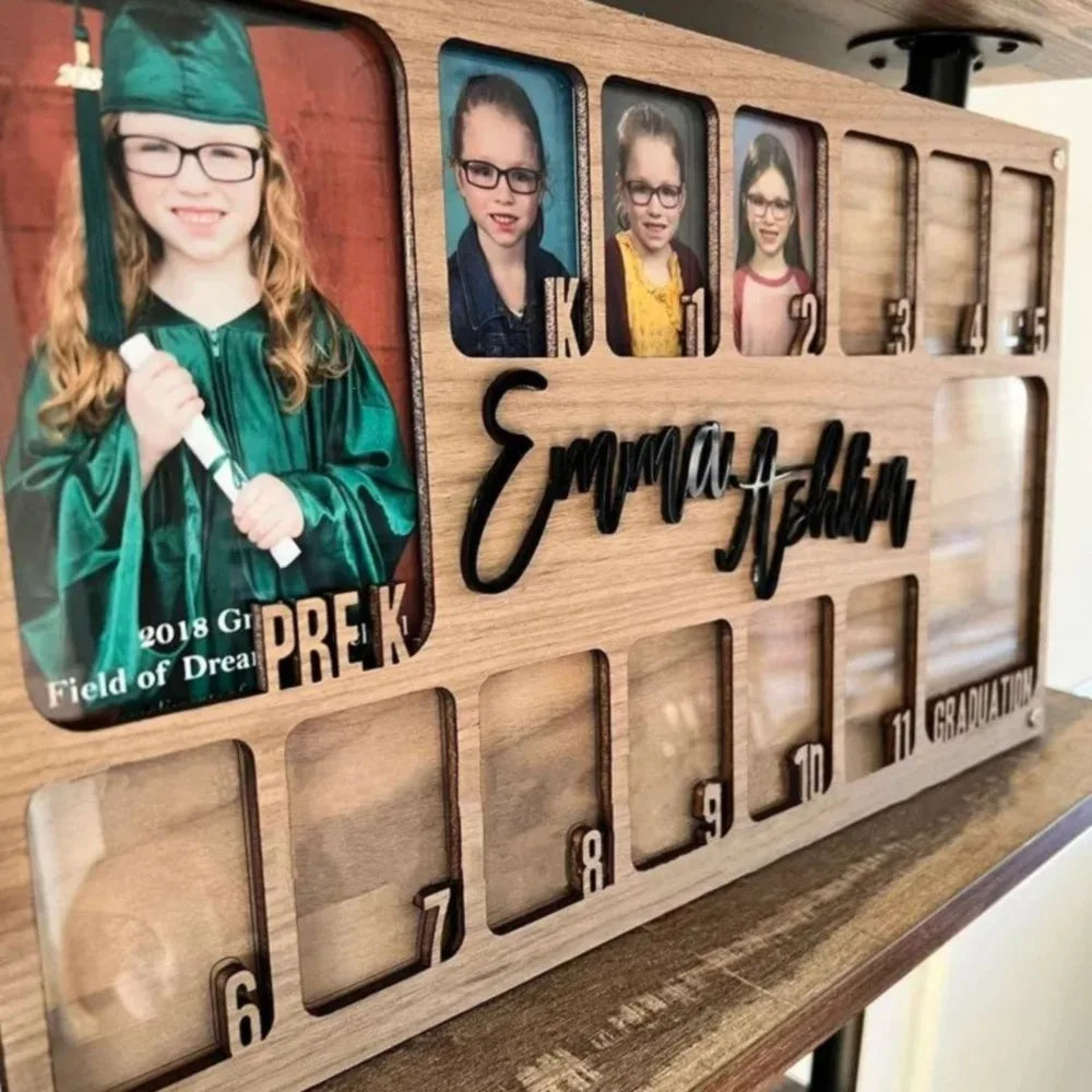 Cadre photo personnalisable croissance scolaire pré graduation bois découpes laser opaque modernrustique