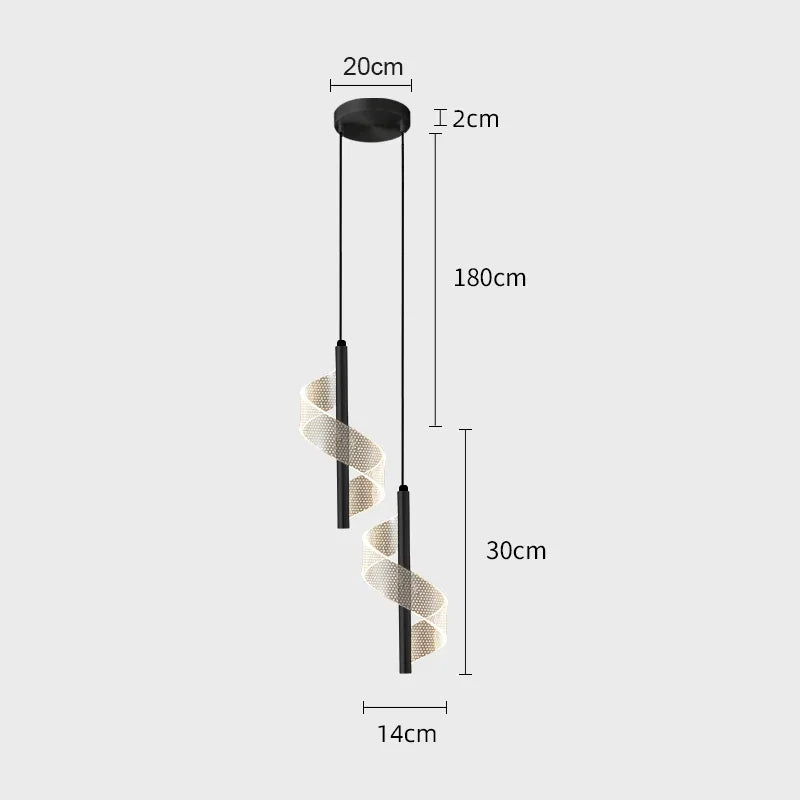 lampe suspendue moderne spirale transparente blanc doré élégante contemporaine filetée 2000 82000 lumens