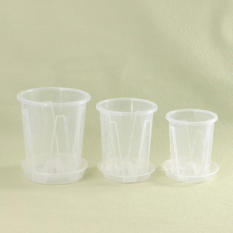 pots fleurs transparents plastique soucoupe intégrée rainures verticales moderne minimalisteintérieur décoration plantes orchiées phalaenopsiscontrol