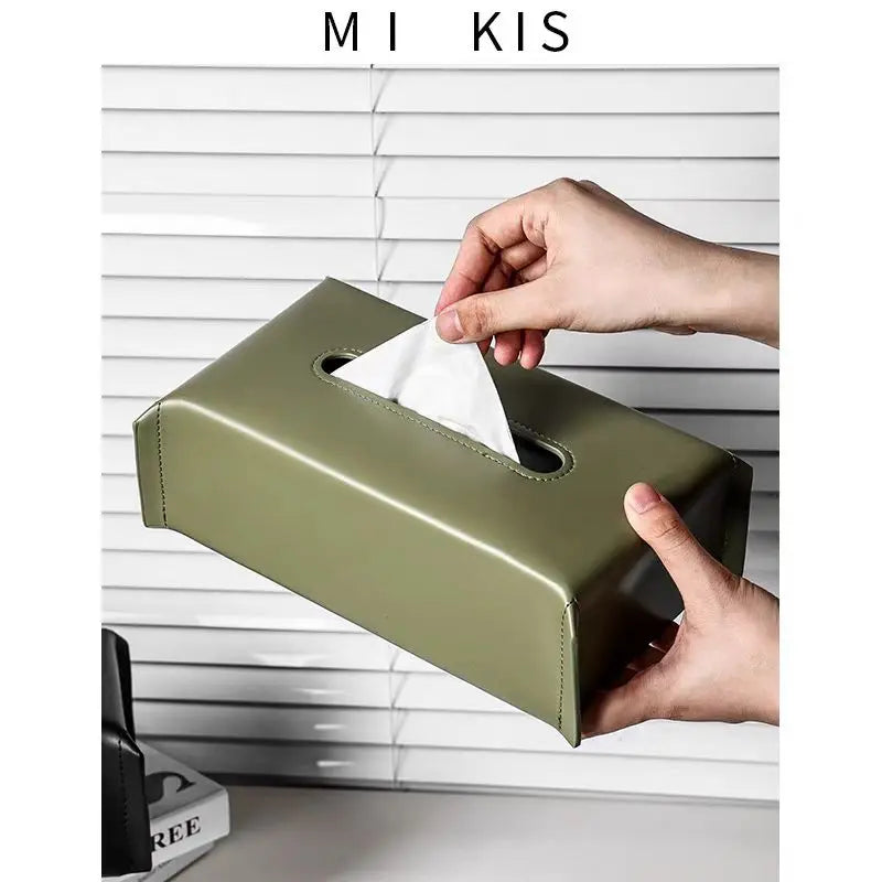 boîte mouchoirs simili cuir moderne blanc noir vert olive marron clair minimaliste 23cm 12cm