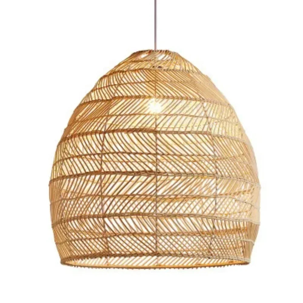 suspension moderne rotin naturel tissage géométrique chaîne métallique salon chambre restaurant