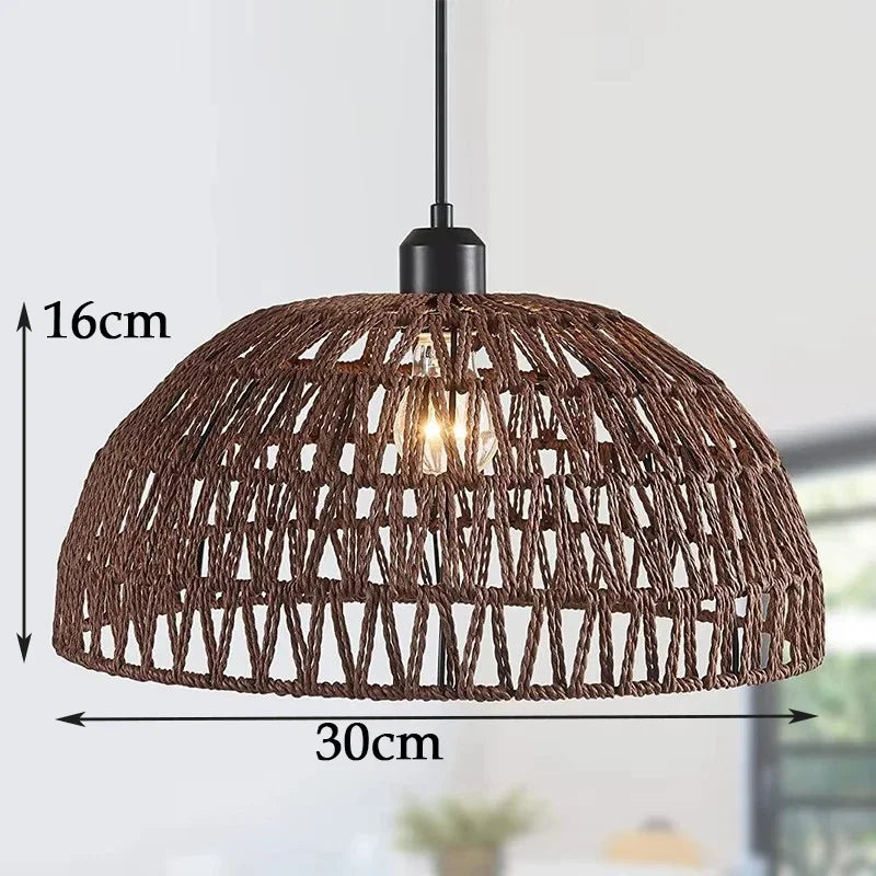 suspension lumineuse moderne bambou tissage beige doré fixe passe câble noir
