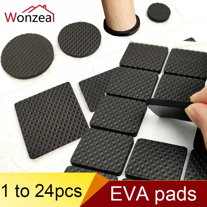 pads antidérapants adhésifs texturés noirs pieds tables meubles absorption chocs différentes tailles rondes carrées