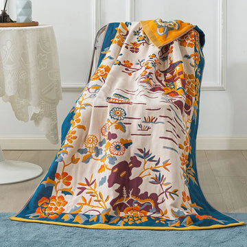serviette bain coton fleur motif floral séchage rapide absorption eau oriental traditionnel vert beige
