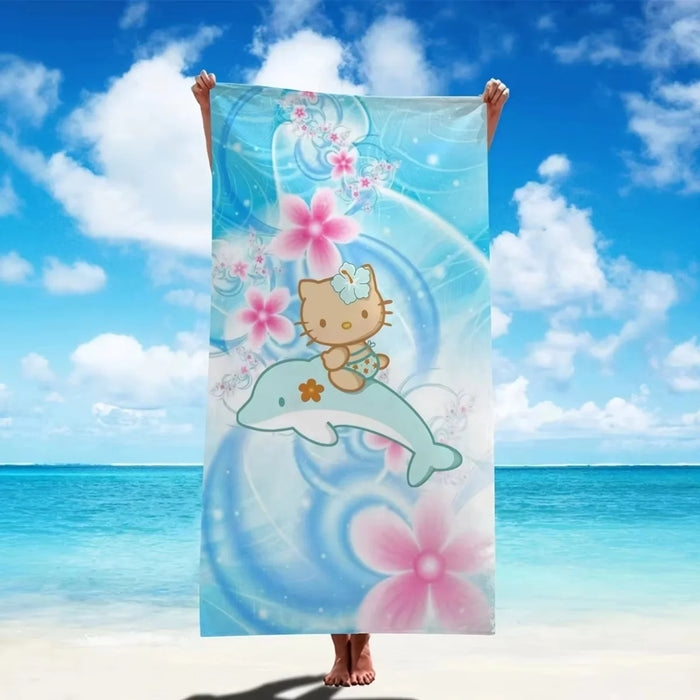 serviette plage microfibre douce rapide séchage hello kitty dauphin fleurs rose bleu kawaii cartoon