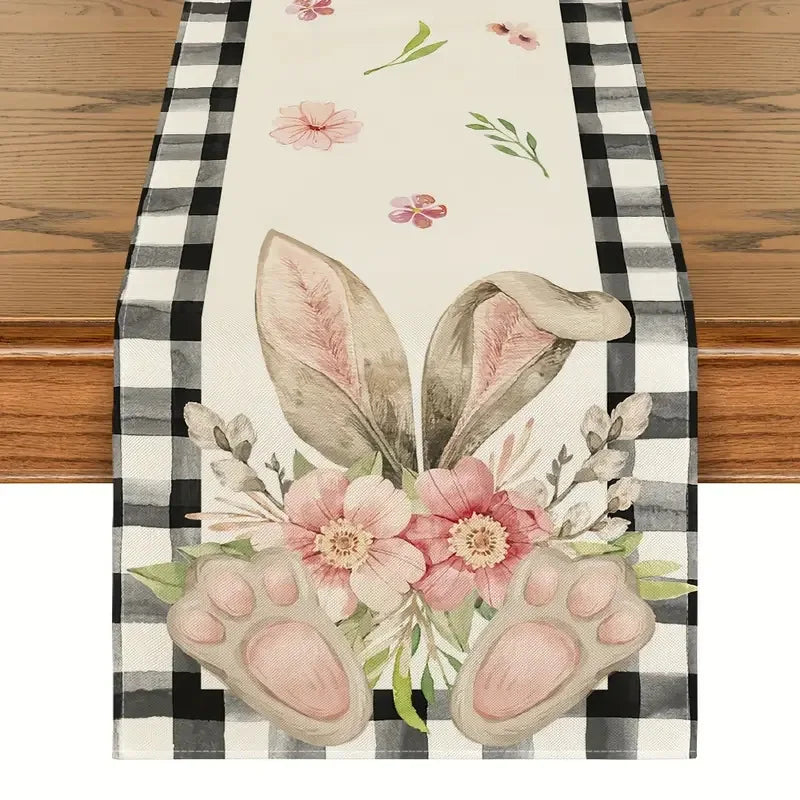 chemin table pâques lapins fleurs printemps jaune rose verte bleue pastorale imperméable polyester rectangle