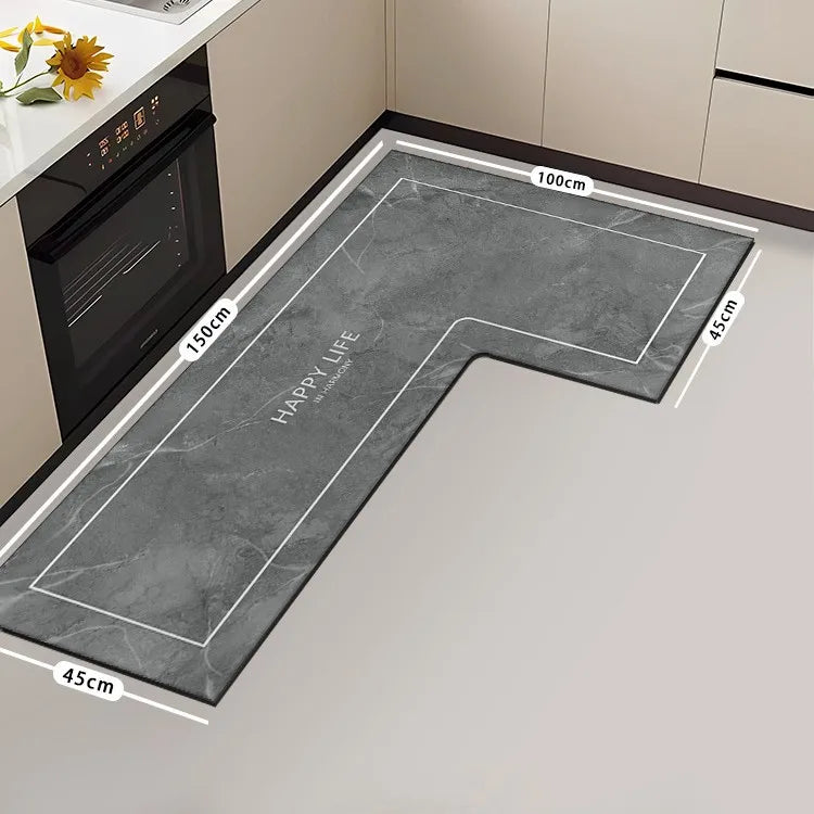 tapis sol moderne gris marbré adhésif salon super absorbant long rectangle