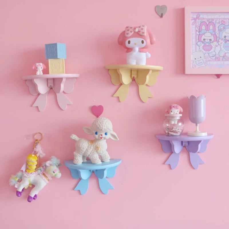 étagères murales kawaii bois rose enfant noel figurines décorations chambre étoiles cœur guirlandes lumineuses