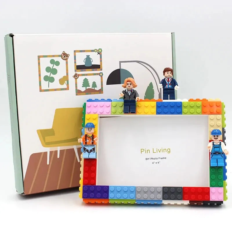 cadre photo diy briques lego ludique coloré enfantin rouge jaune bleu vert violet orange
