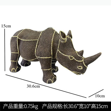 statuette rhinocéros marron foncé texture granuleuse décoratif animalier doré grande petite