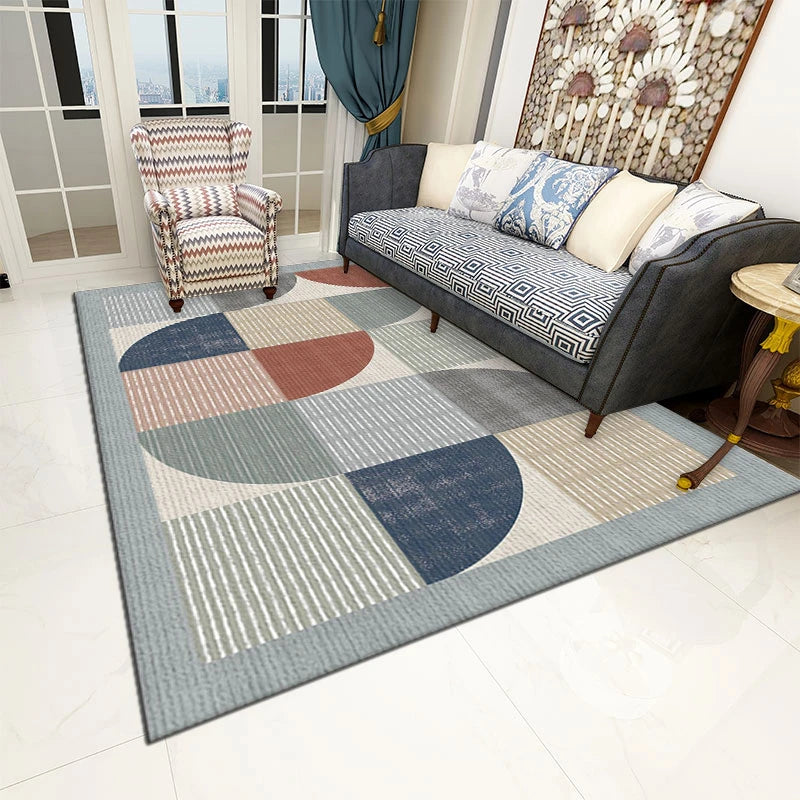 tapis géométrique moderne bleu clair gris rectangle polyester antidérapant durableextérieur chambre sdb commercialisée