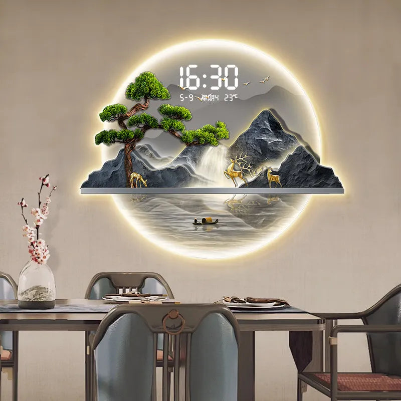 Horloge murale jaune avec affichage LED dans un intérieur contemporain