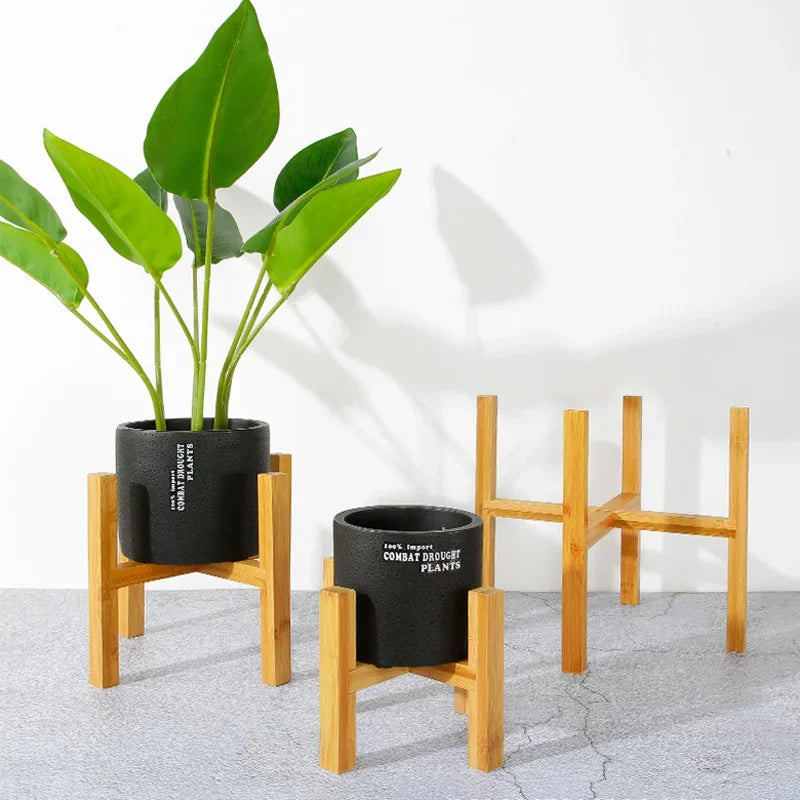 support plante bois naturel moderne minimaliste pots géométriques différentes couleurs