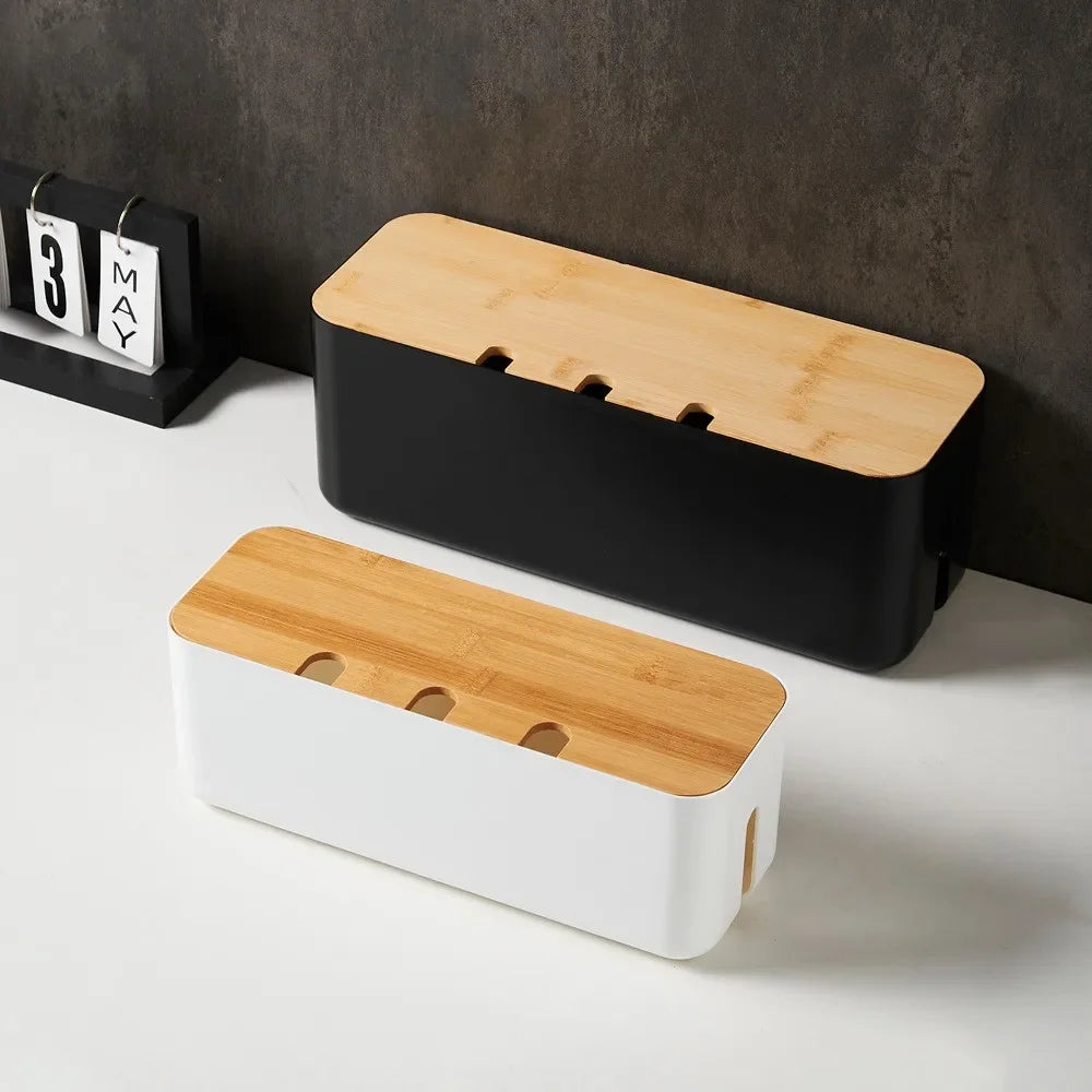 boîte rangement blanc texture bois moderne organisation fil câble réutilisable plastique