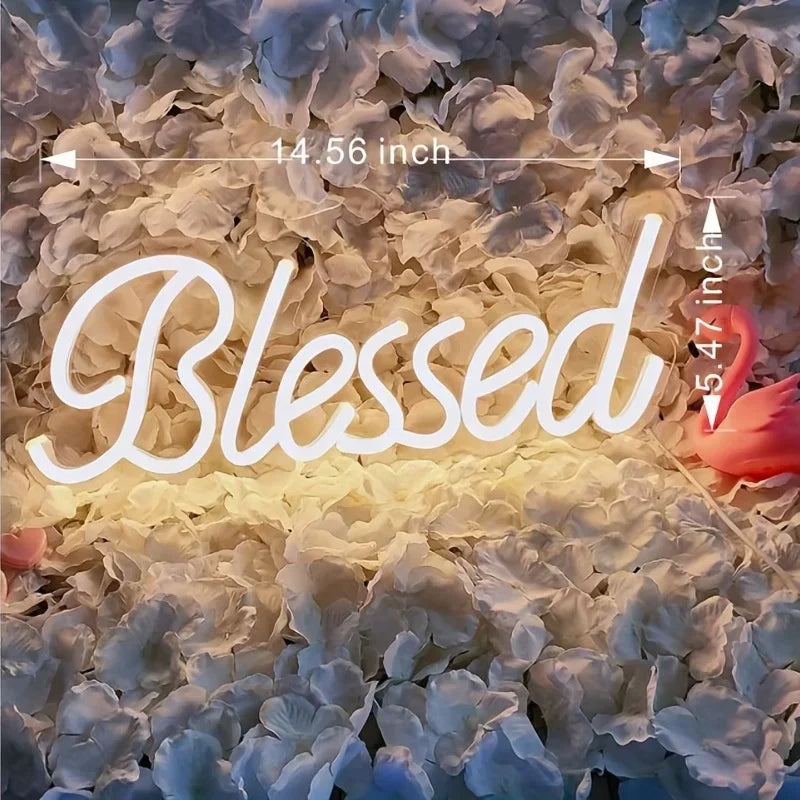 lampe néon blanc letters blessed moderne acrylique deco intérieur fixation mur chambre festive