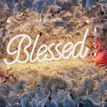 lampe néon blanc letters blessed moderne acrylique deco intérieur fixation mur chambre festive
