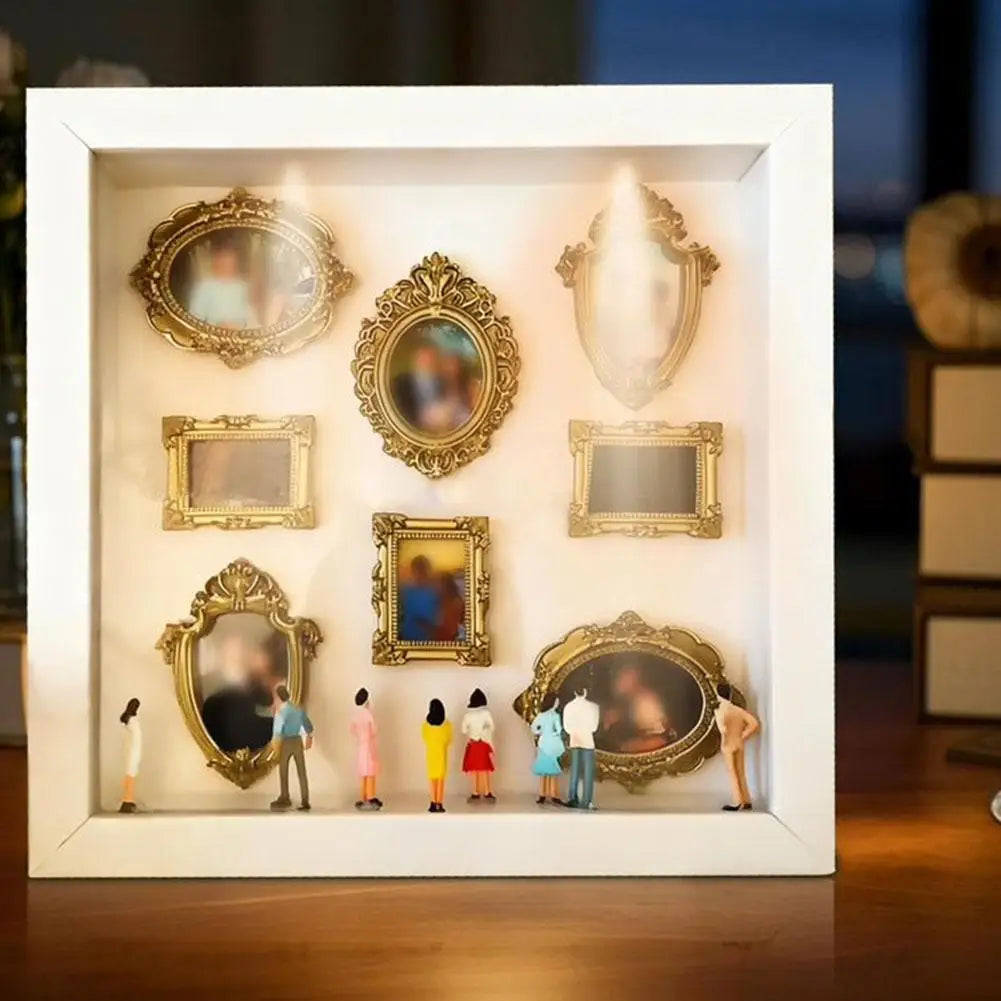 boîte silhouettes diy blanc doré cadres transparents figurines miniatures vintage artisanal