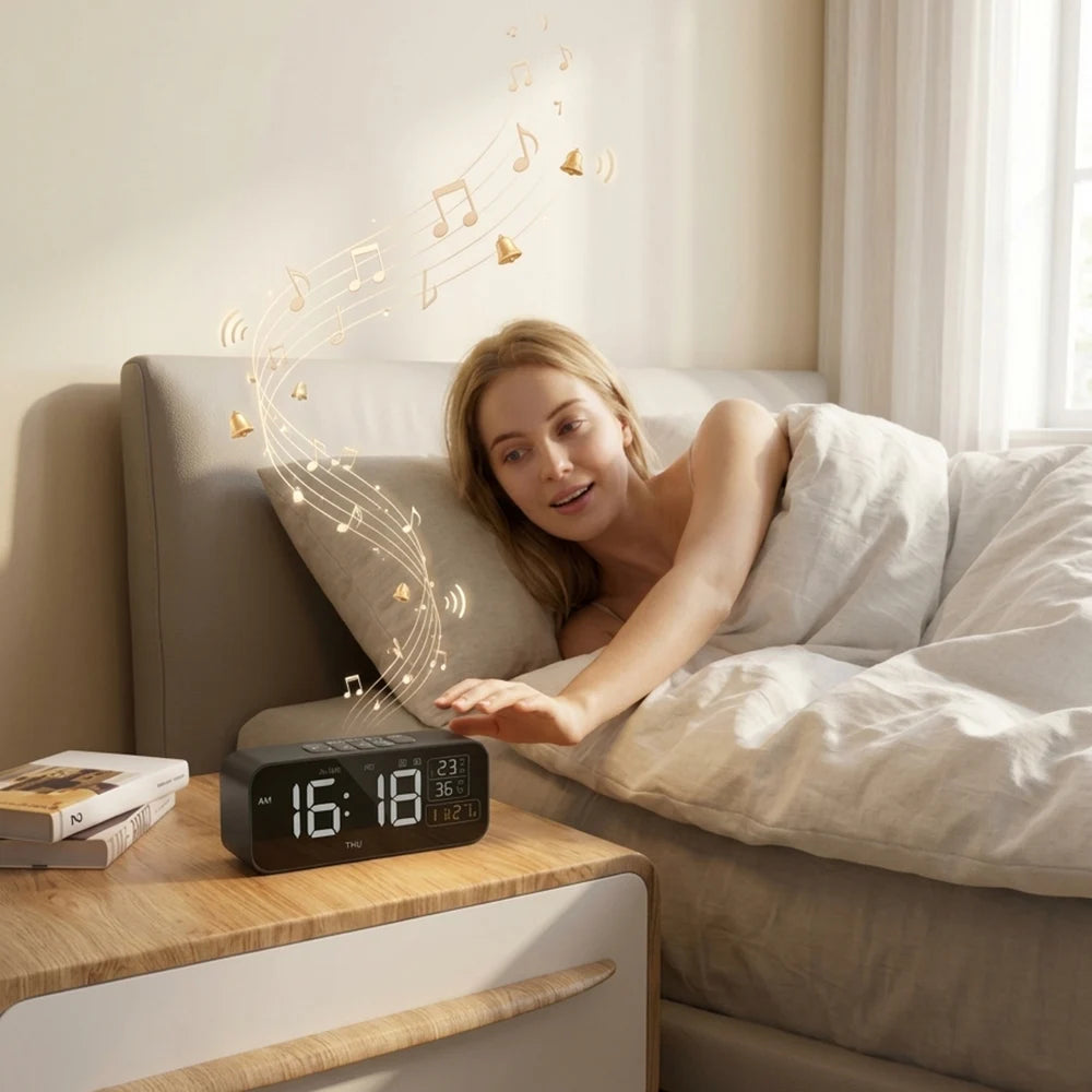 horloge numérique moderne affichage heure température humidité noir port usb