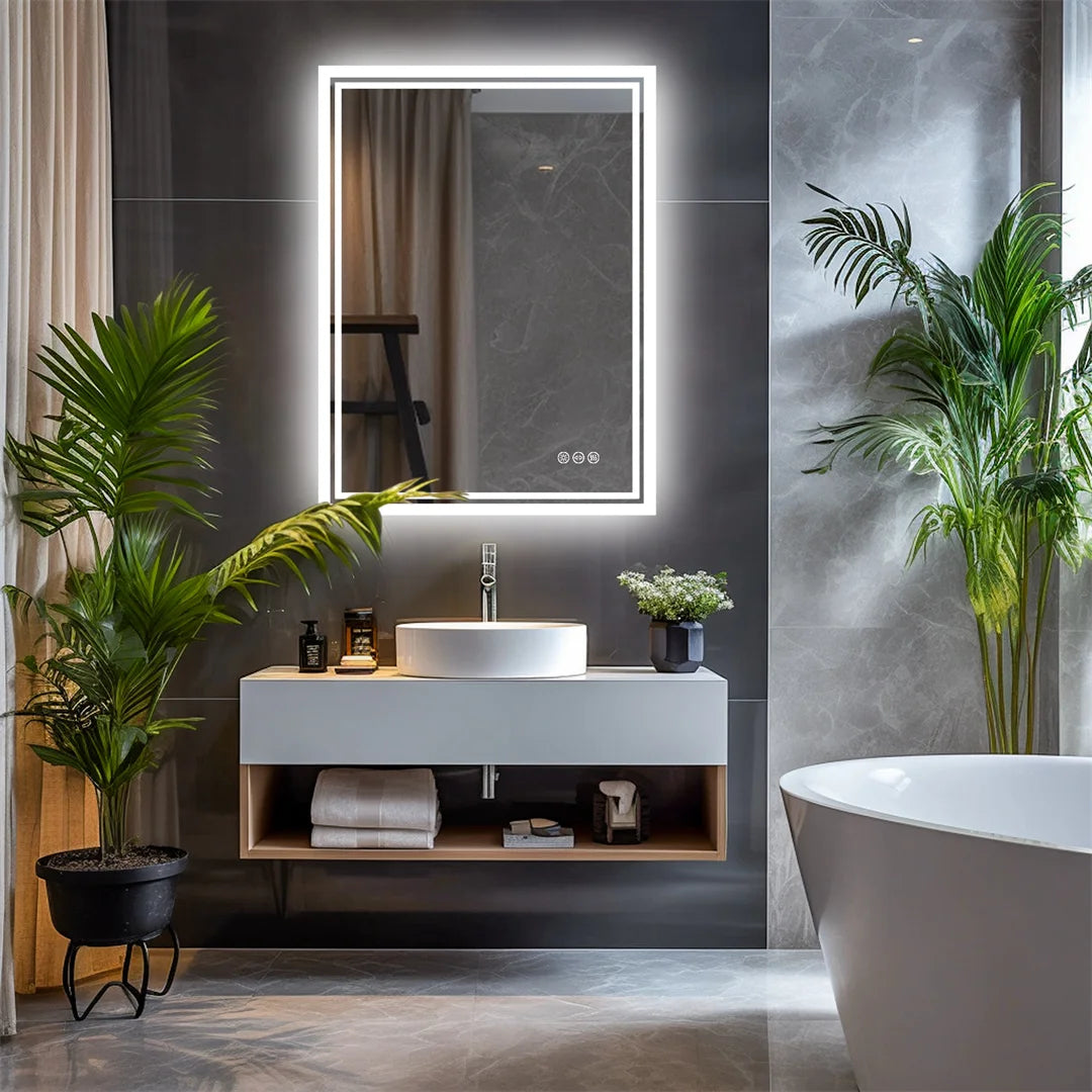 miroir bain vasque étagères moderne blanc bois élégant accessoires sallebain