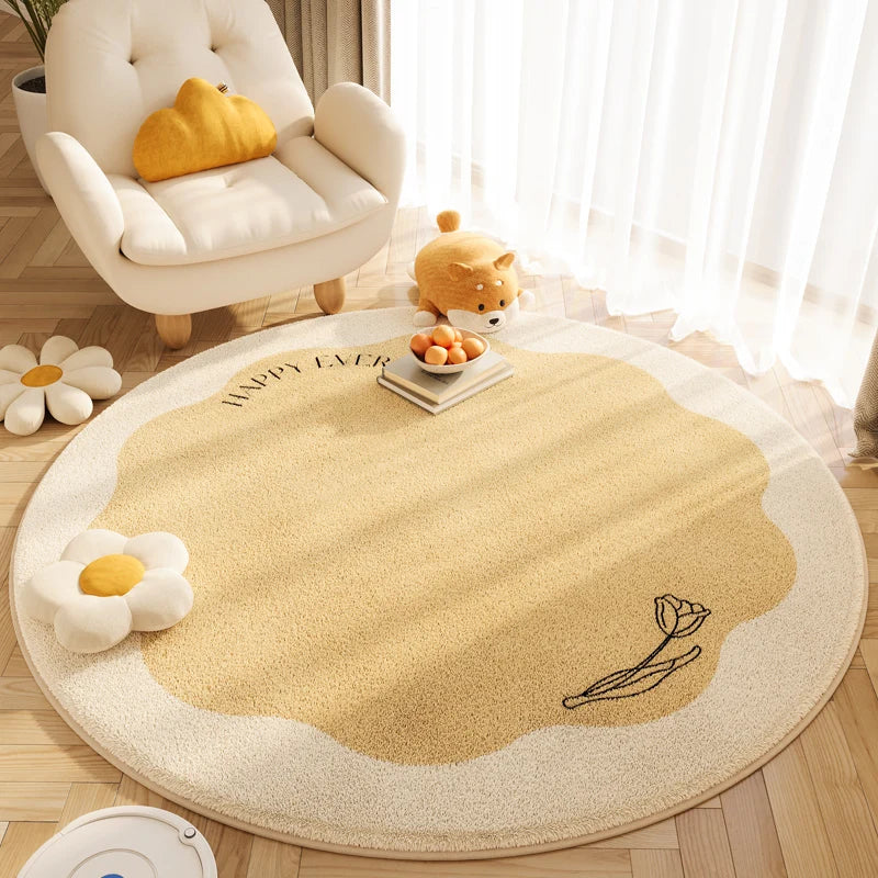 tapis rond décoratif peluche animaux chat tigre girafe chambre salon intérieur doux confortable beige