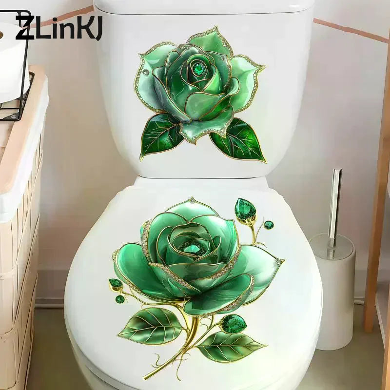stickers decoratifs fleurs roses vertes violettes adhésifs salle bain decoration maison autoadhésifs blanc
