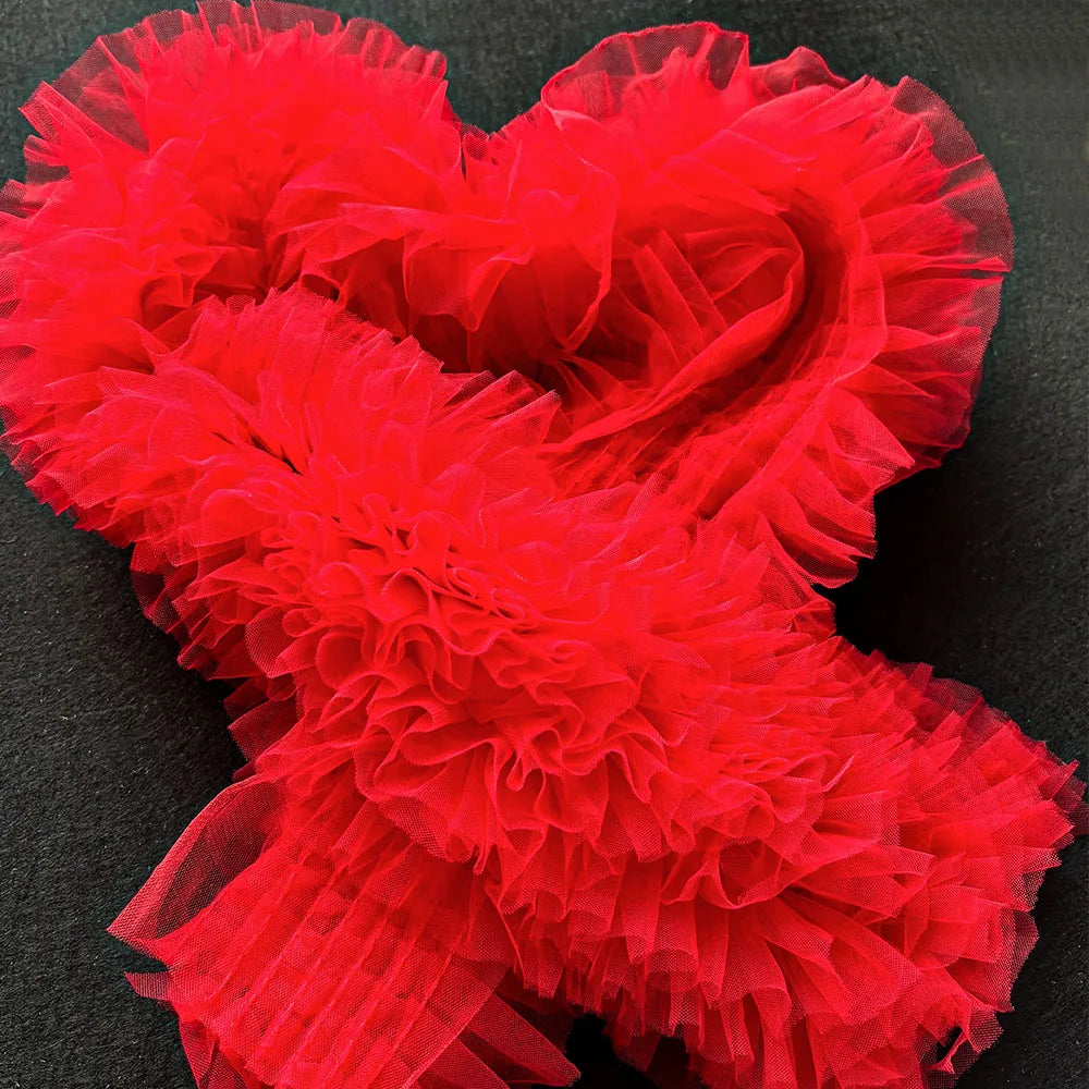 ruban tulle plissé rose clair blanc rouge bleu clair noir décoratif festif résistant clips