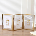 cadre photo or moderne triple transparent charnières papier motif cœur