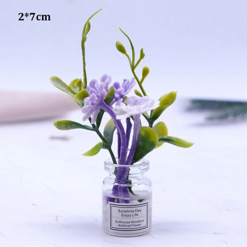 fleurs artificielles miniature verre transparent divers motifs floraux pot petite pierre étiquetteextérieur nature
